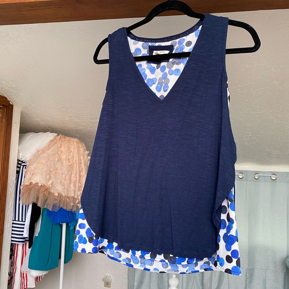 Deletta XS polka dot blue blouse never worn layers